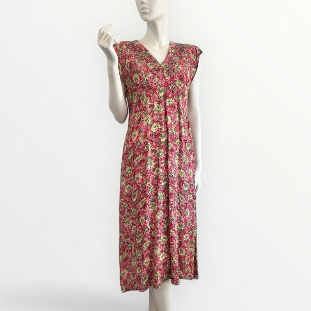 Vintage April Cornell Beaded Split Sleeve Tie Back Floral Dress